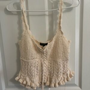 MAJORELLE Cream Knit Ruffle Tank Top